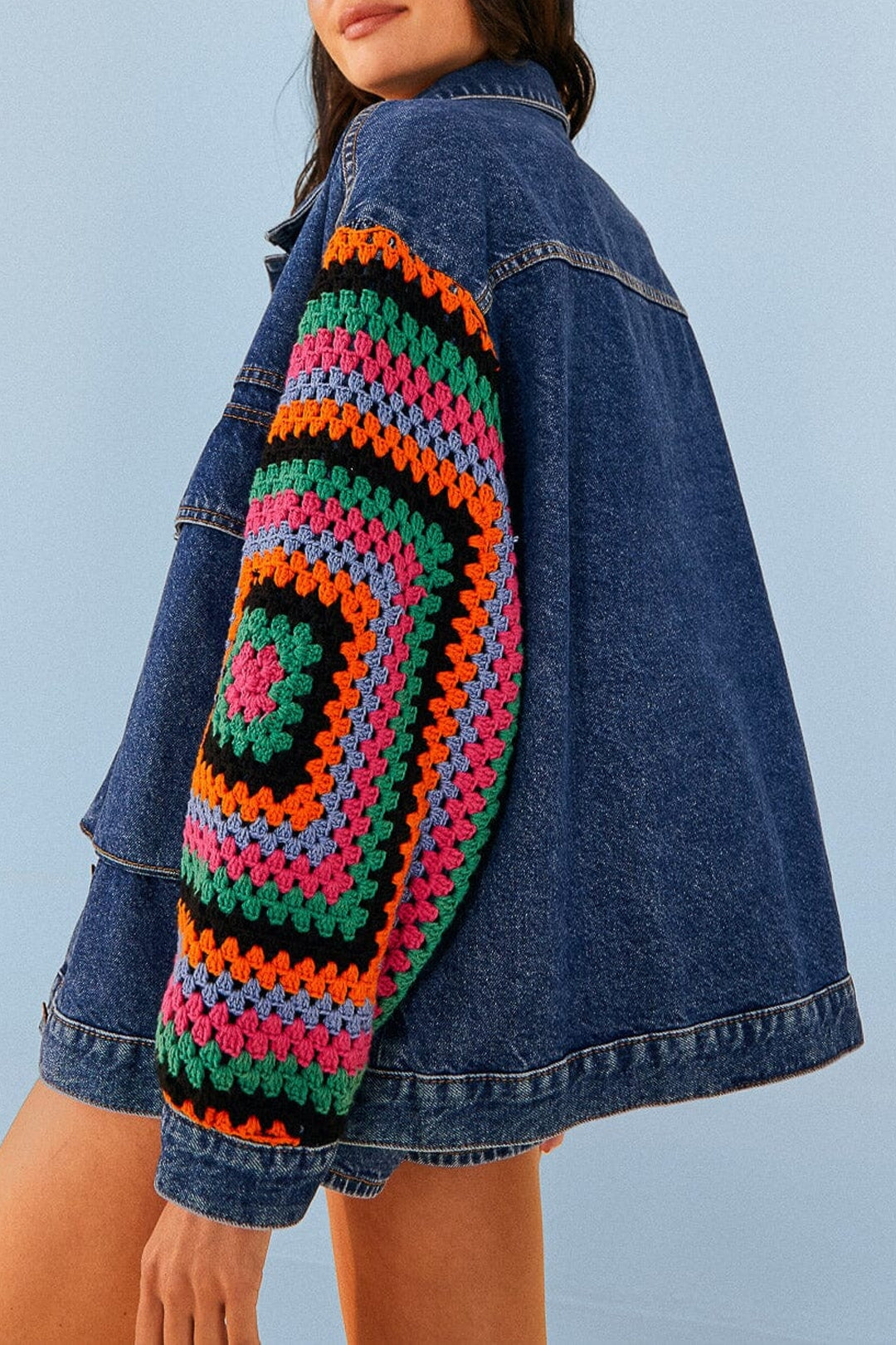 Veste en denim crochetée - Bleu
