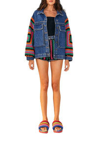 Veste en denim crochetée - Bleu