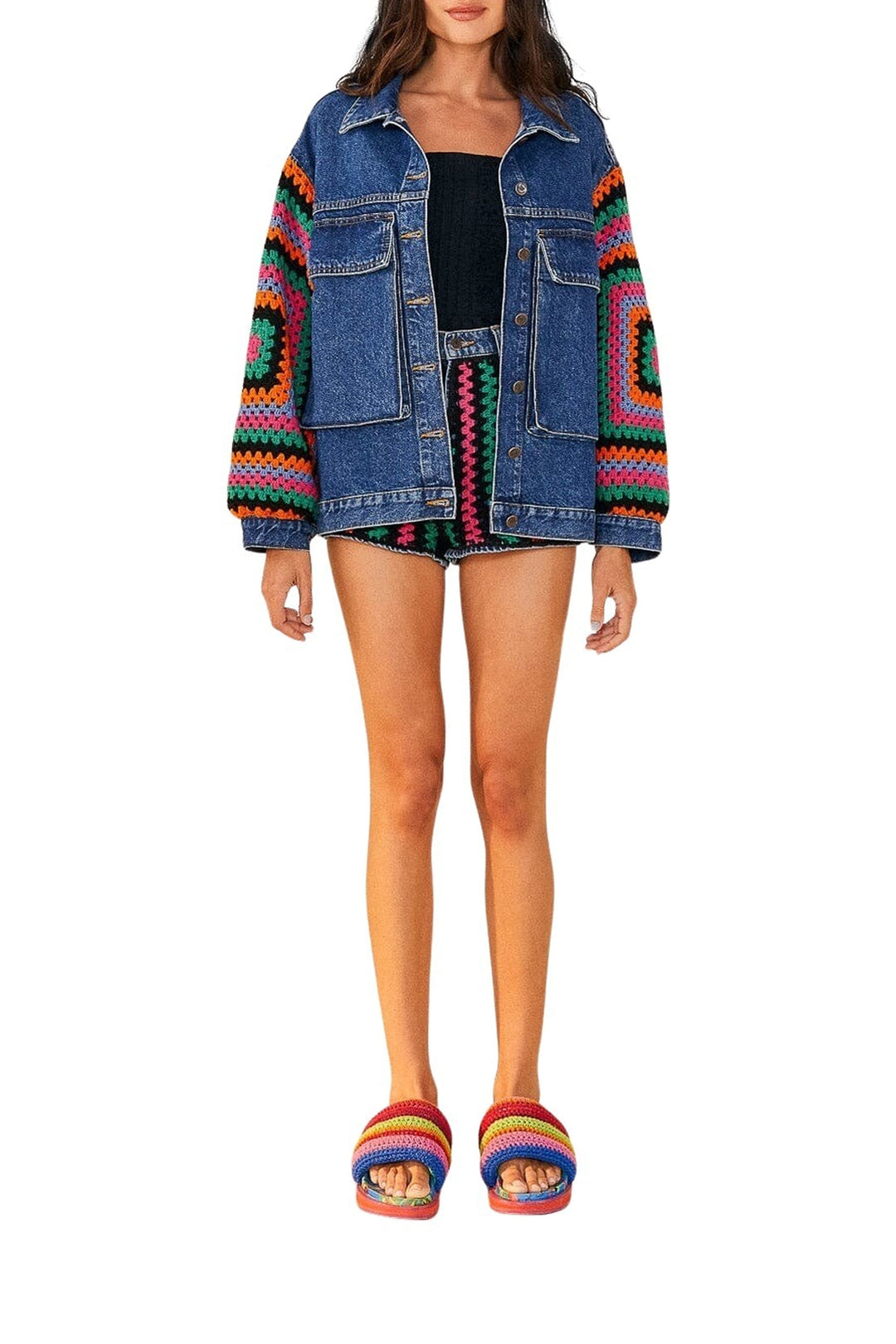 Veste en denim crochetée - Bleu