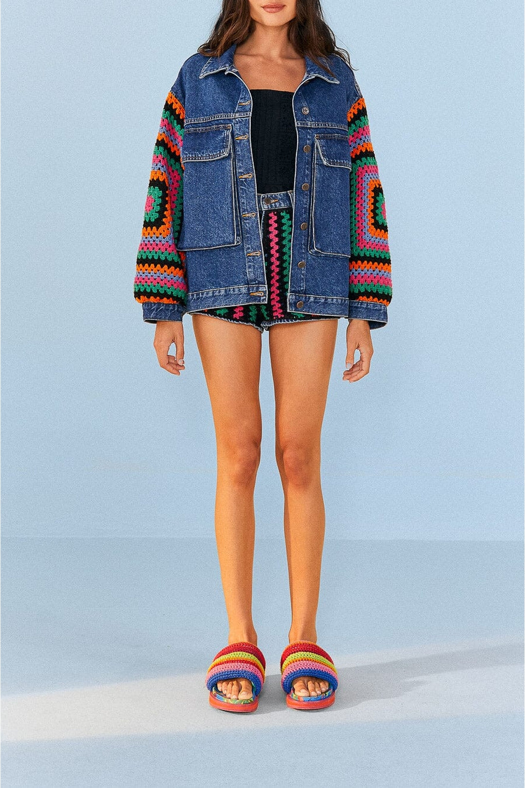 Veste en denim crochetée - Bleu