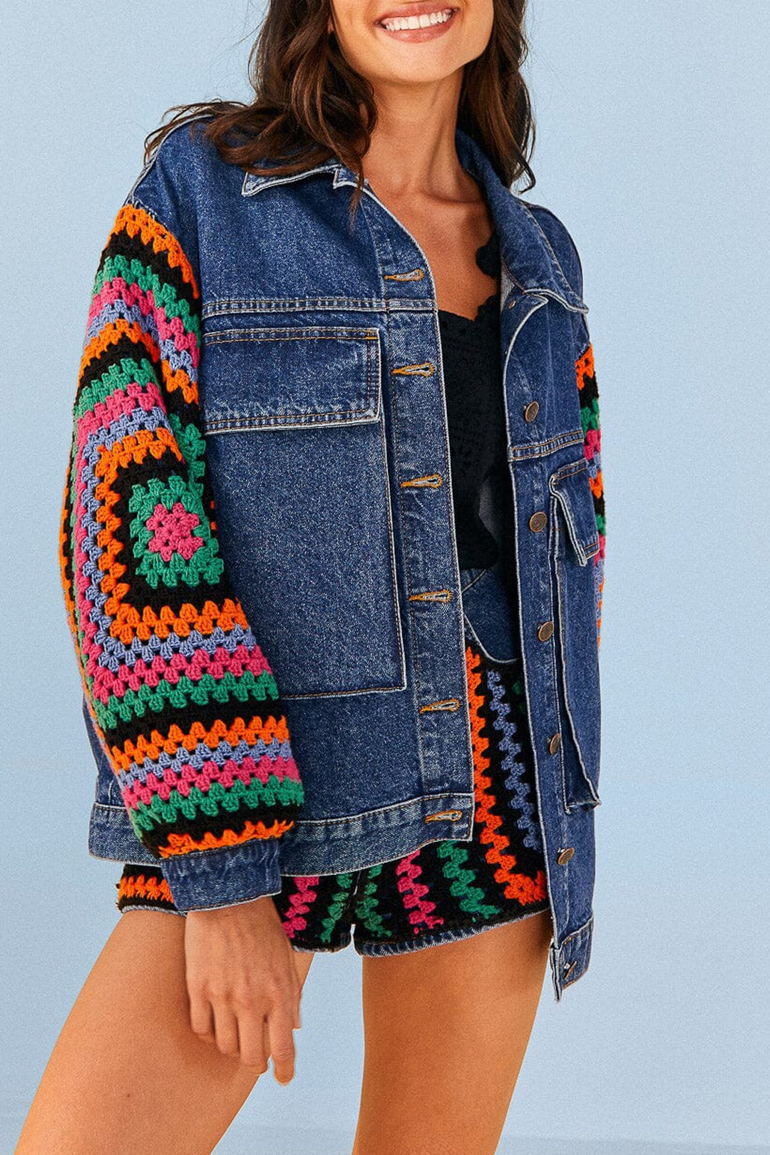 Veste en denim crochetée - Bleu