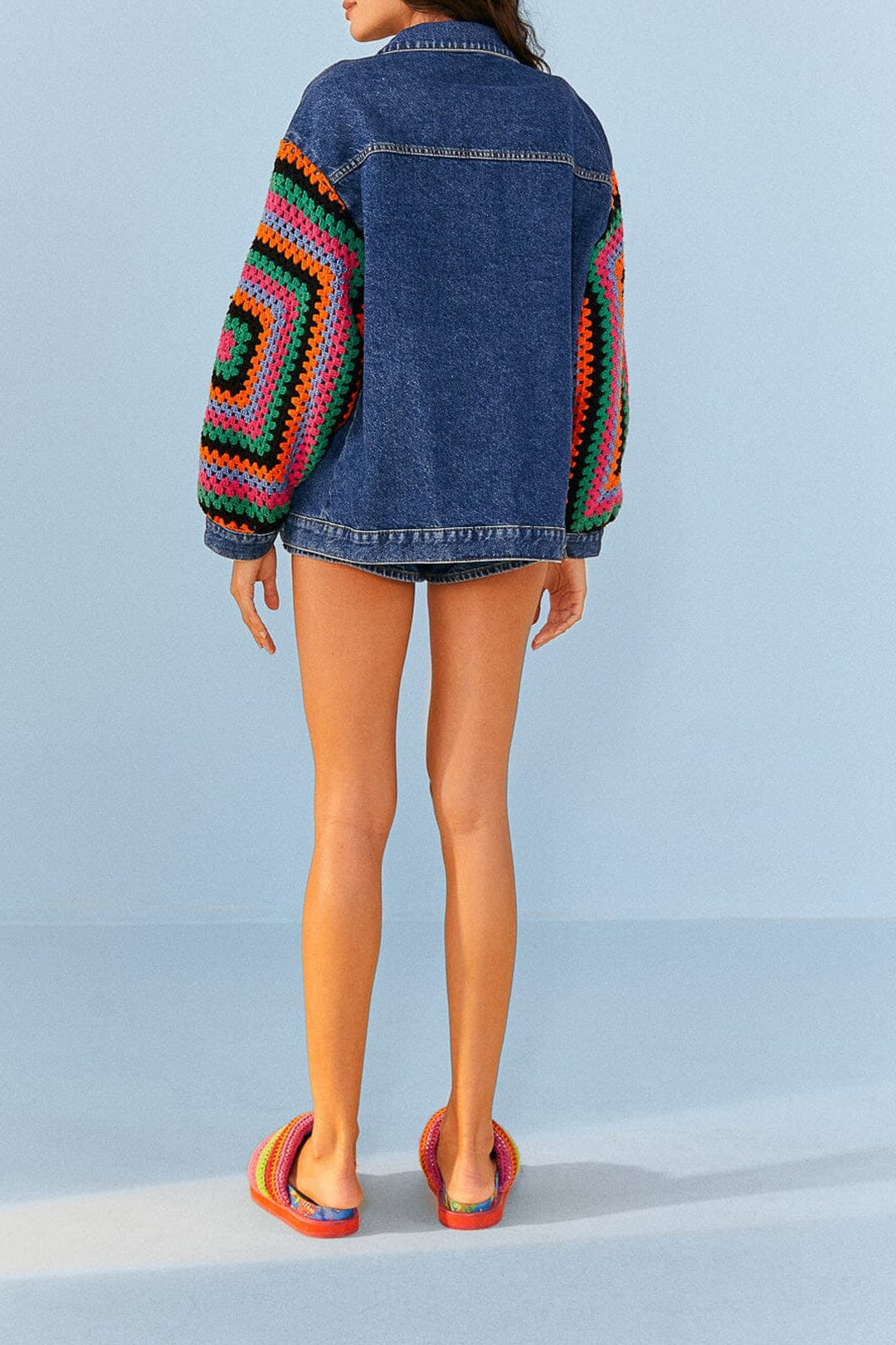 Veste en denim crochetée - Bleu