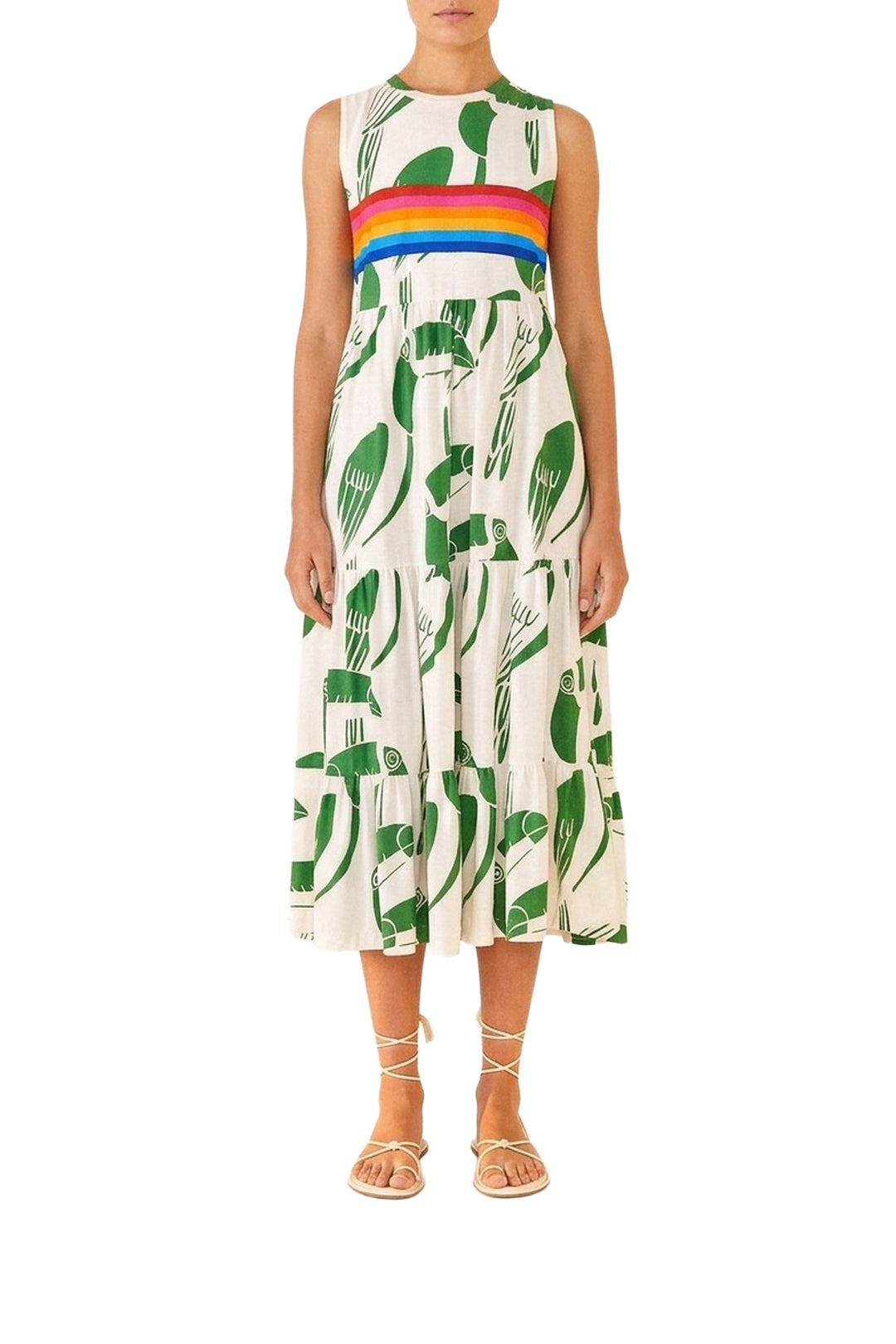 Robe midi Arc-en-ciel toucans en coton - Vert