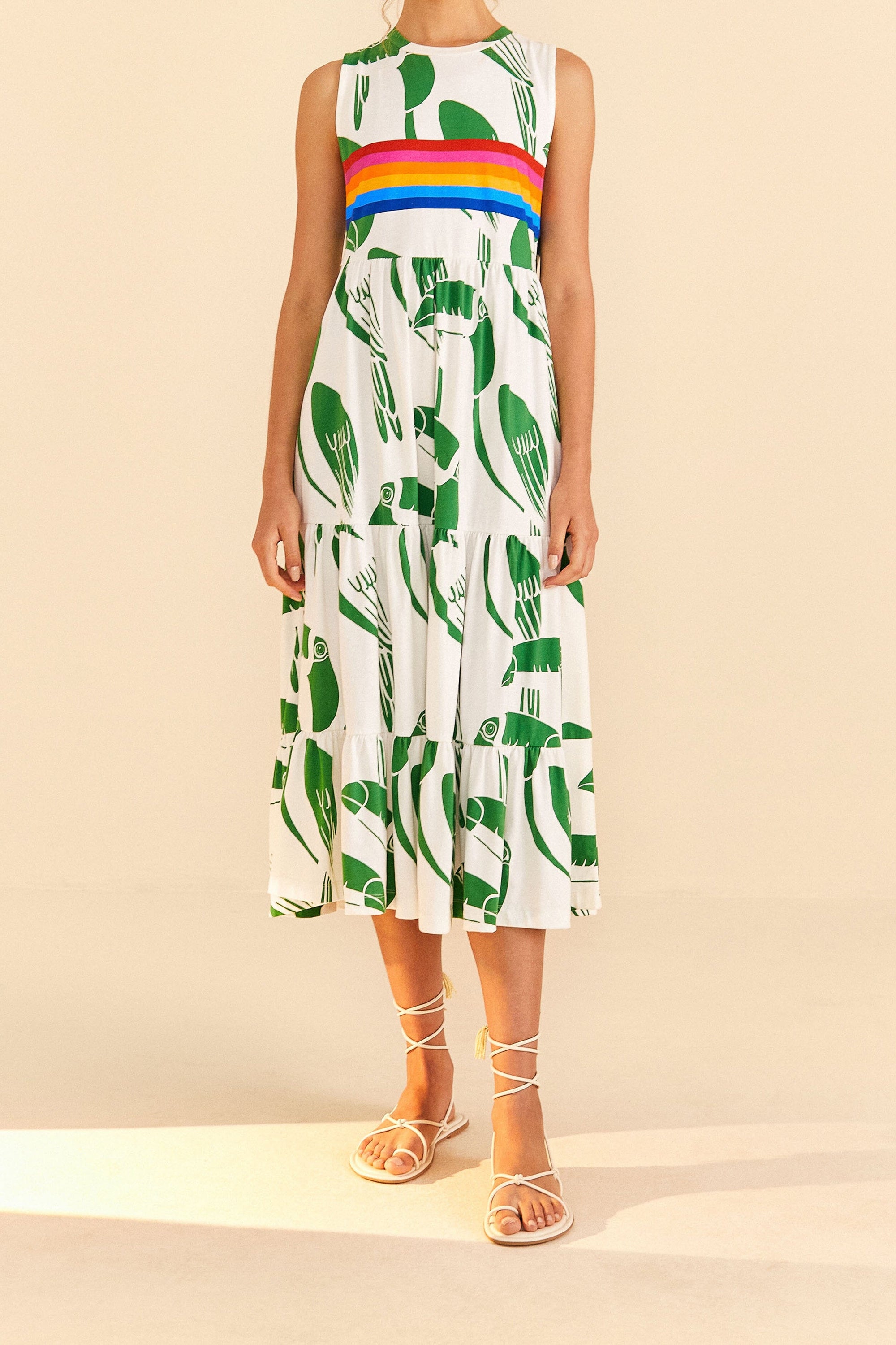 Rainbow Toucans Off White Robe midi - Rainbow Toucans Off White