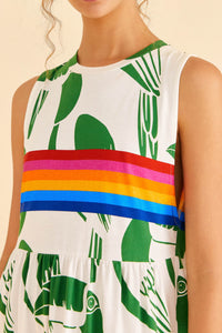 Robe midi Arc-en-ciel toucans en coton - Vert