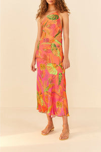 Robe midi asymétrique Ombre Forest - Orange