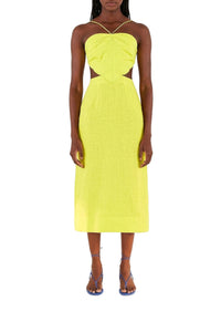 Robe midi Monstera citron en lin - Jaune