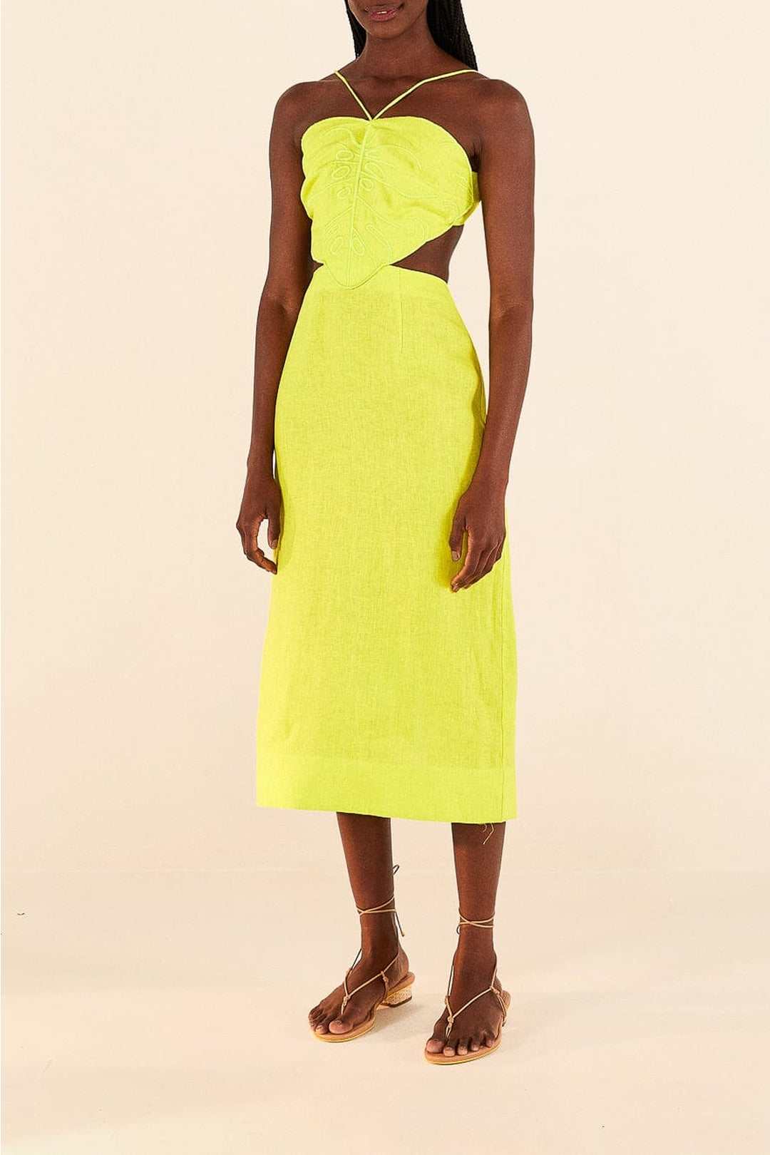 Robe midi Monstera citron en lin - Jaune