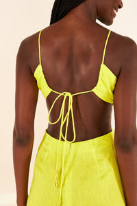 Robe midi Monstera citron en lin - Jaune