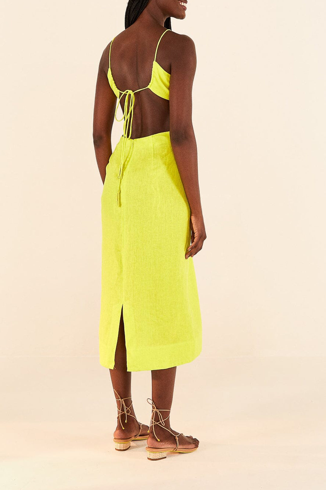 Robe midi Monstera citron en lin - Jaune