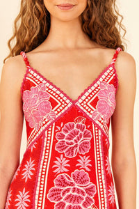 Robe midi Summer Sunrise en lin - Rouge