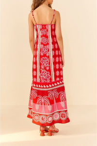 Robe midi Summer Sunrise en lin - Rouge