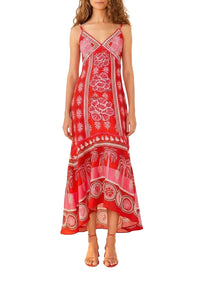 Robe midi Summer Sunrise en lin - Rouge