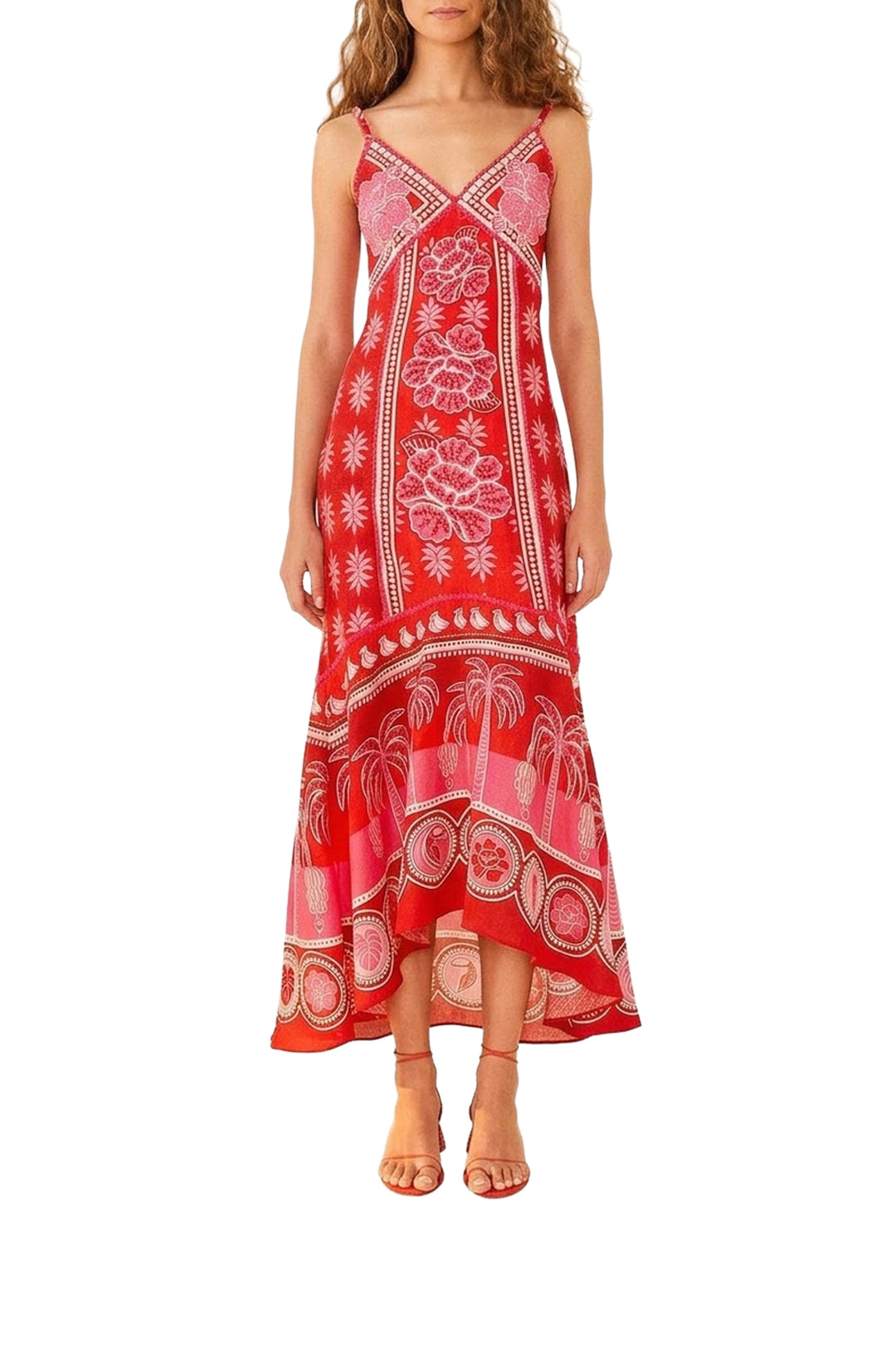 Robe midi Summer Sunrise en lin - Rouge