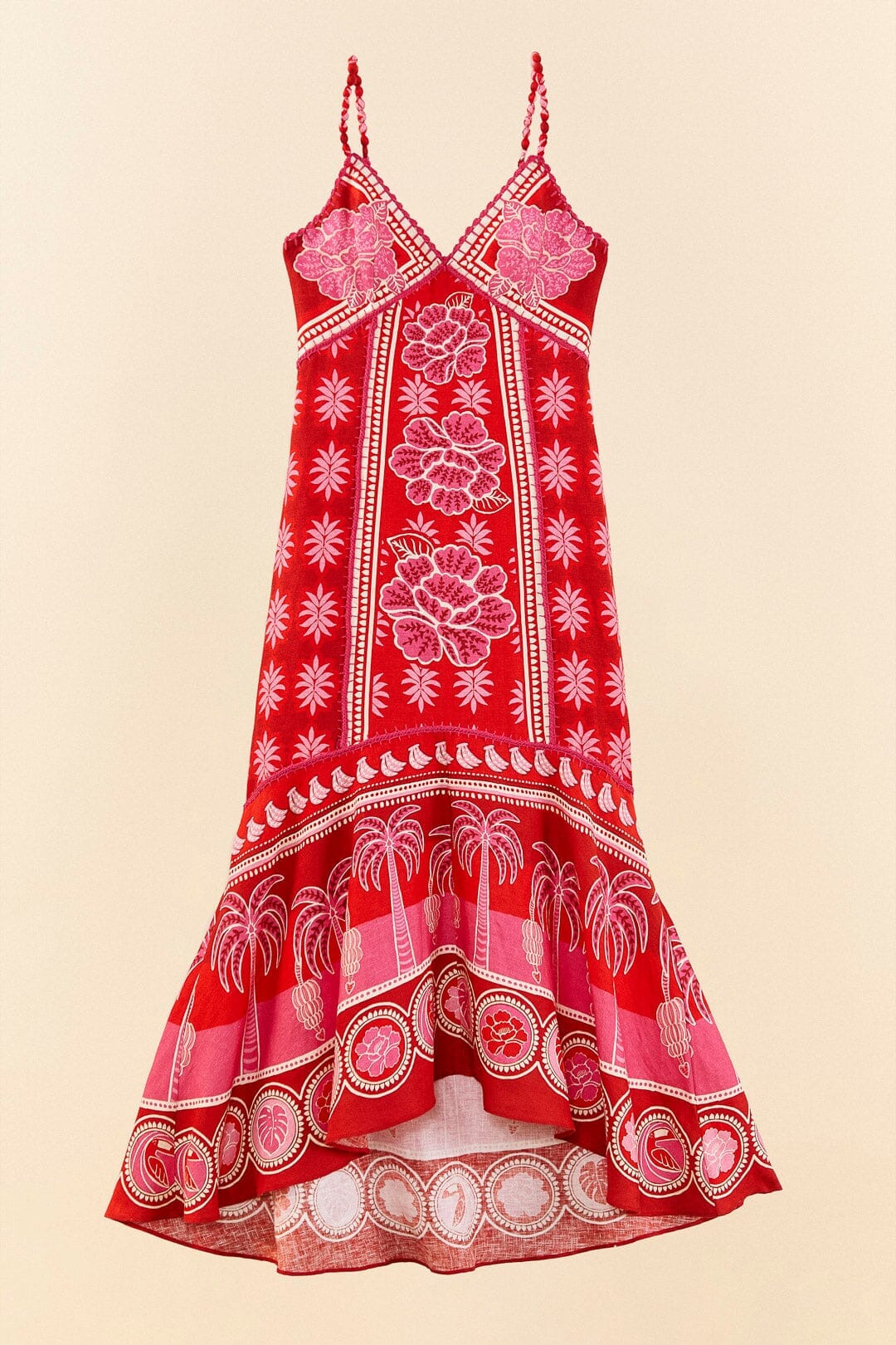 Robe midi Summer Sunrise en lin - Rouge