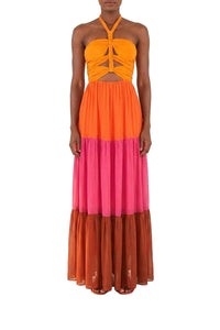 Robe longue Color Blocking - Multicolore