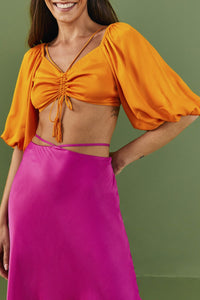 Blouse courte en satin - Orange