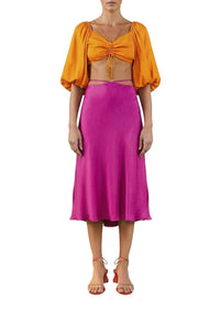 Blouse courte en satin - Orange