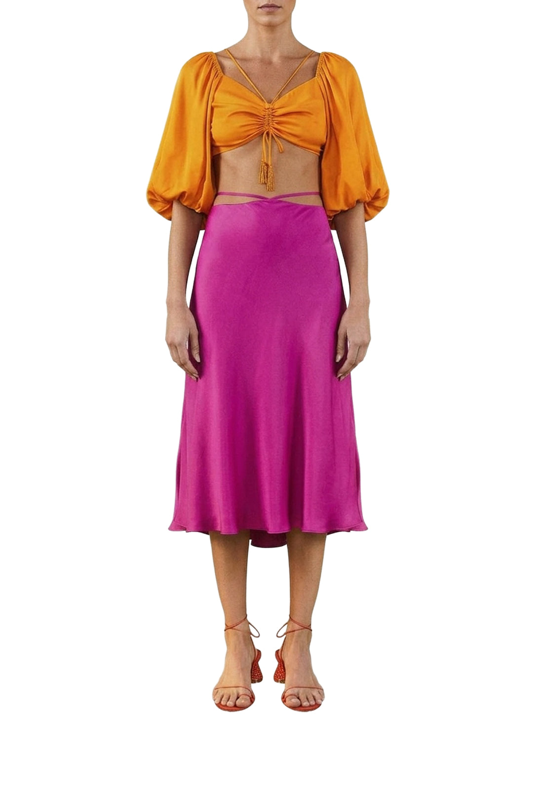 Blouse courte en satin - Orange