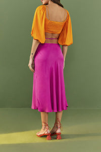 Blouse courte en satin - Orange