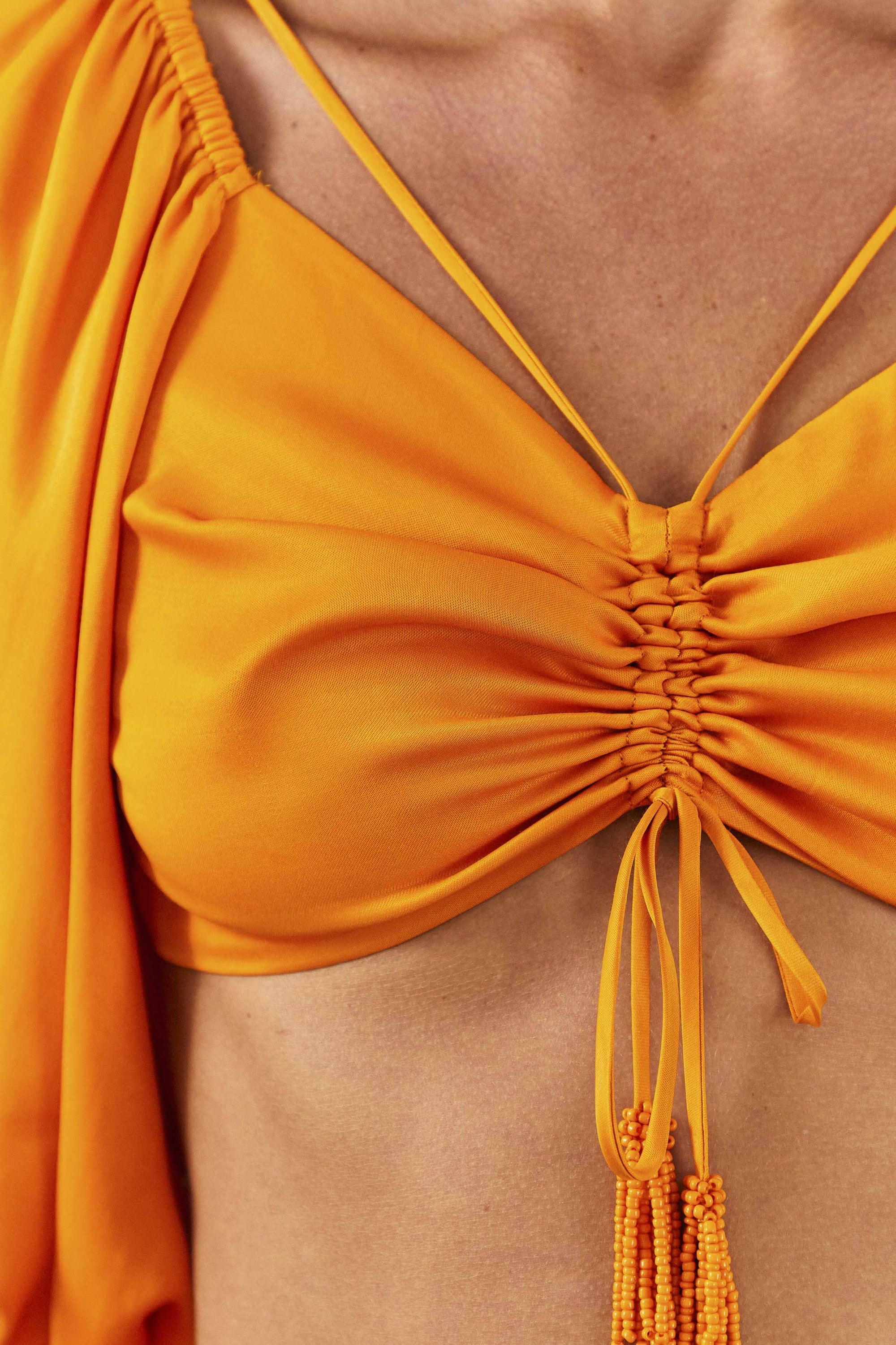 Blouse courte en satin - Orange