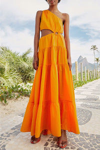 MEDIA OFF LINE_Robe longue asymétrique en coton - Orange