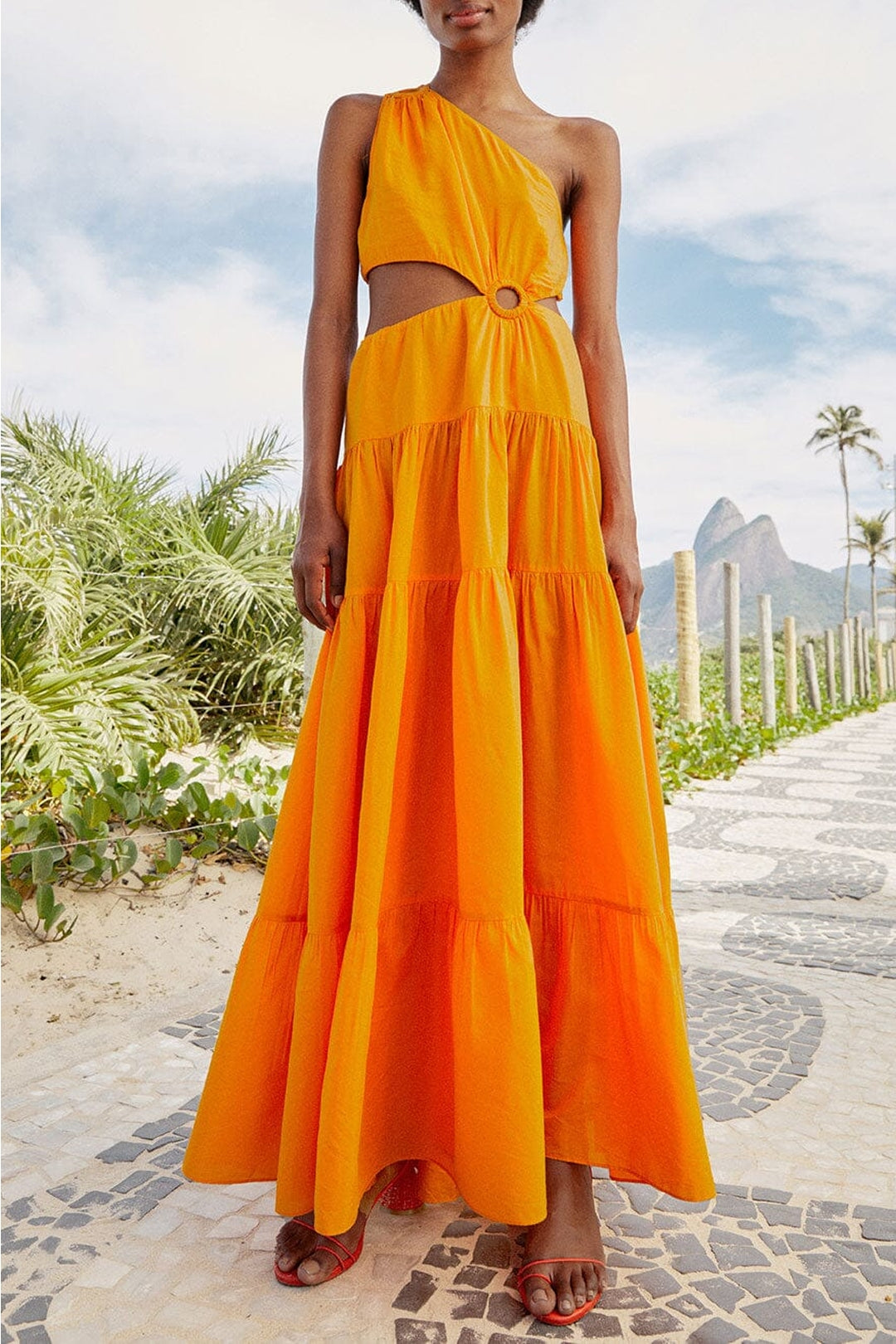 MEDIA OFF LINE_Robe longue asymétrique en coton - Orange