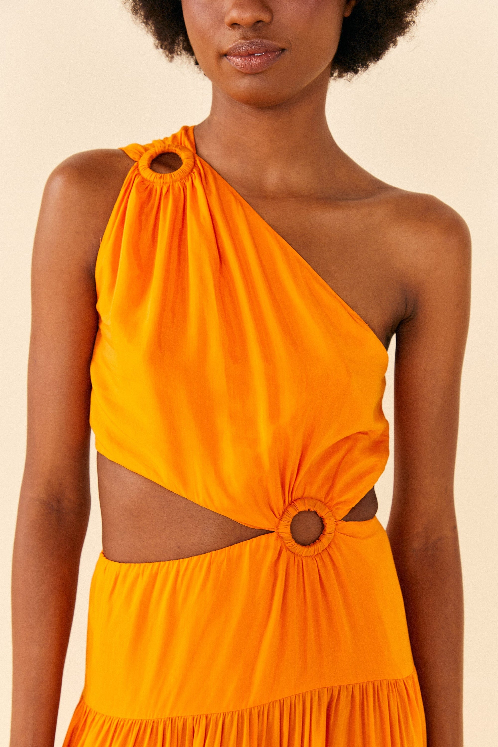 MEDIA OFF LINE_Robe longue asymétrique en coton - Orange