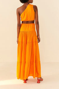 MEDIA OFF LINE_Robe longue asymétrique en coton - Orange