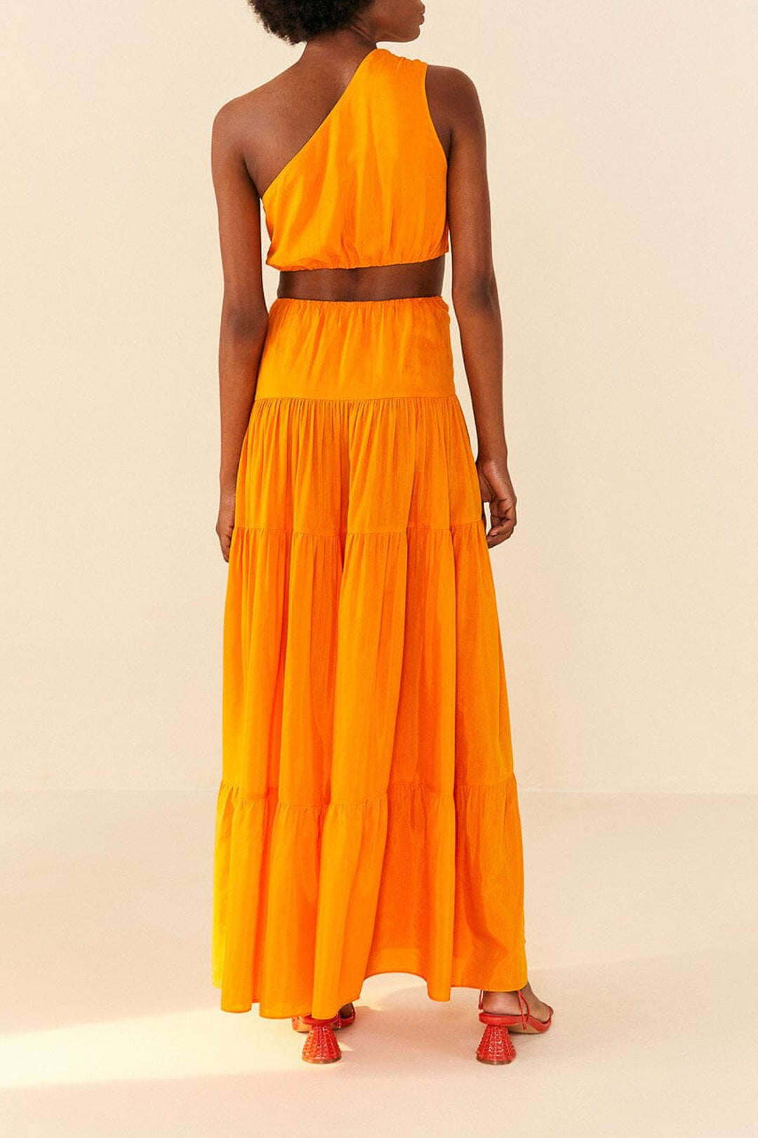 MEDIA OFF LINE_Robe longue asymétrique en coton - Orange