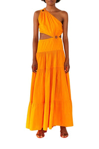 MEDIA OFF LINE_Robe longue asymétrique en coton - Orange