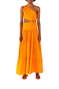 Robe longue asymétrique en coton - Orange