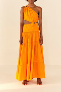 MEDIA OFF LINE_Robe longue asymétrique en coton - Orange