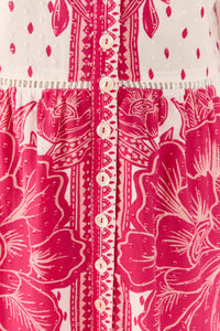 Robe longue Tropicale Woodcut en coton - Rose