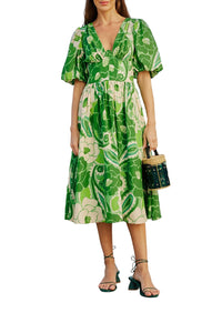 MEDIA OFF LINE_Robe midi Tropical Groove - Vert