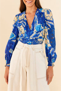 Blouse Tropical Groove en coton - Bleu