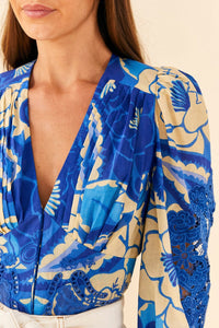 Blouse Tropical Groove en coton - Bleu