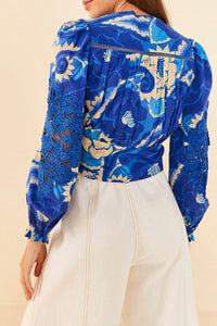 Blouse Tropical Groove en coton - Bleu