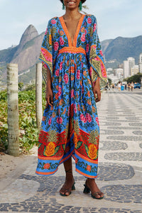 MEDIA OFF LINE_Robe longue caftan Jardin Ananas - Bleu