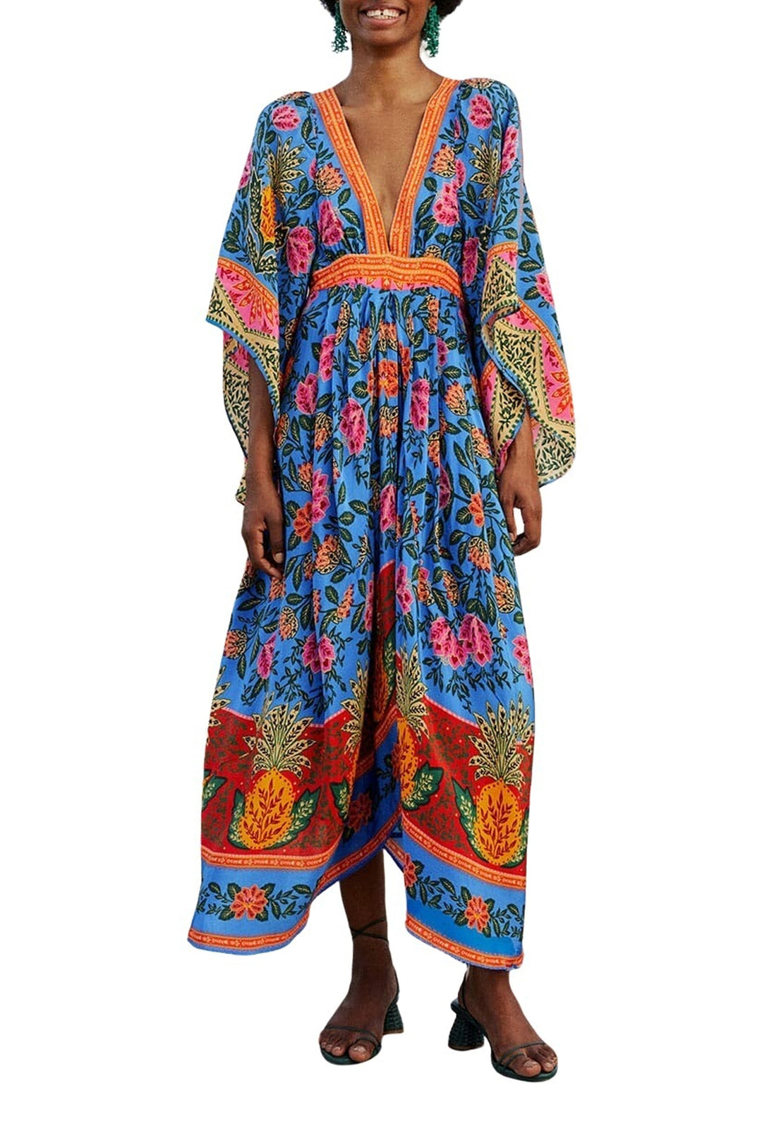 MEDIA OFF LINE_Robe longue caftan Jardin Ananas - Bleu