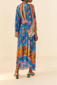 MEDIA OFF LINE_Robe longue caftan Jardin Ananas - Bleu