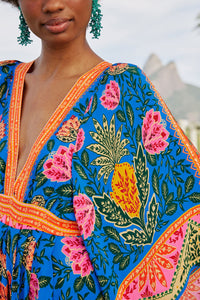 MEDIA OFF LINE_Robe longue caftan Jardin Ananas - Bleu