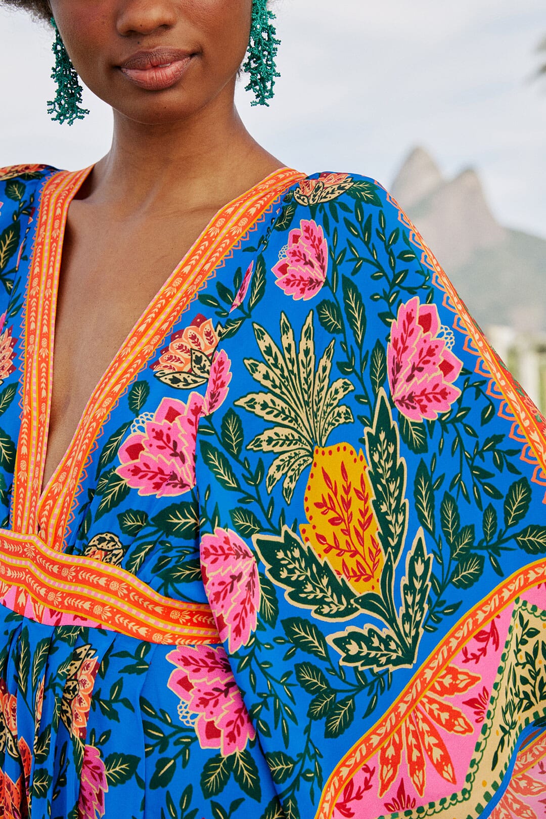 MEDIA OFF LINE_Robe longue caftan Jardin Ananas - Bleu