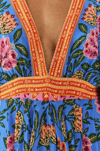 MEDIA OFF LINE_Robe longue caftan Jardin Ananas - Bleu