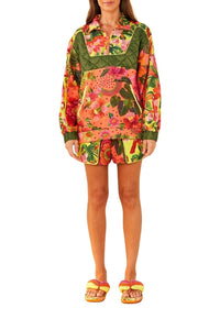 Short Jardin fleuri en coton mélangé - Multicolore