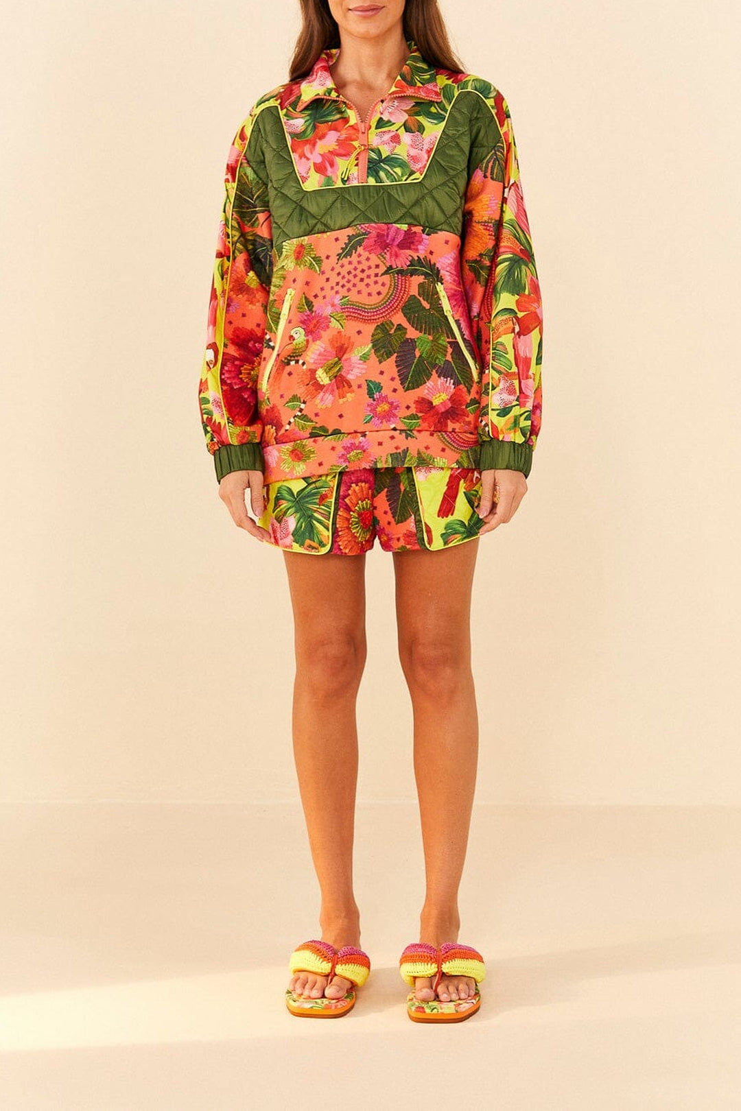 Short Jardin fleuri en coton mélangé - Multicolore