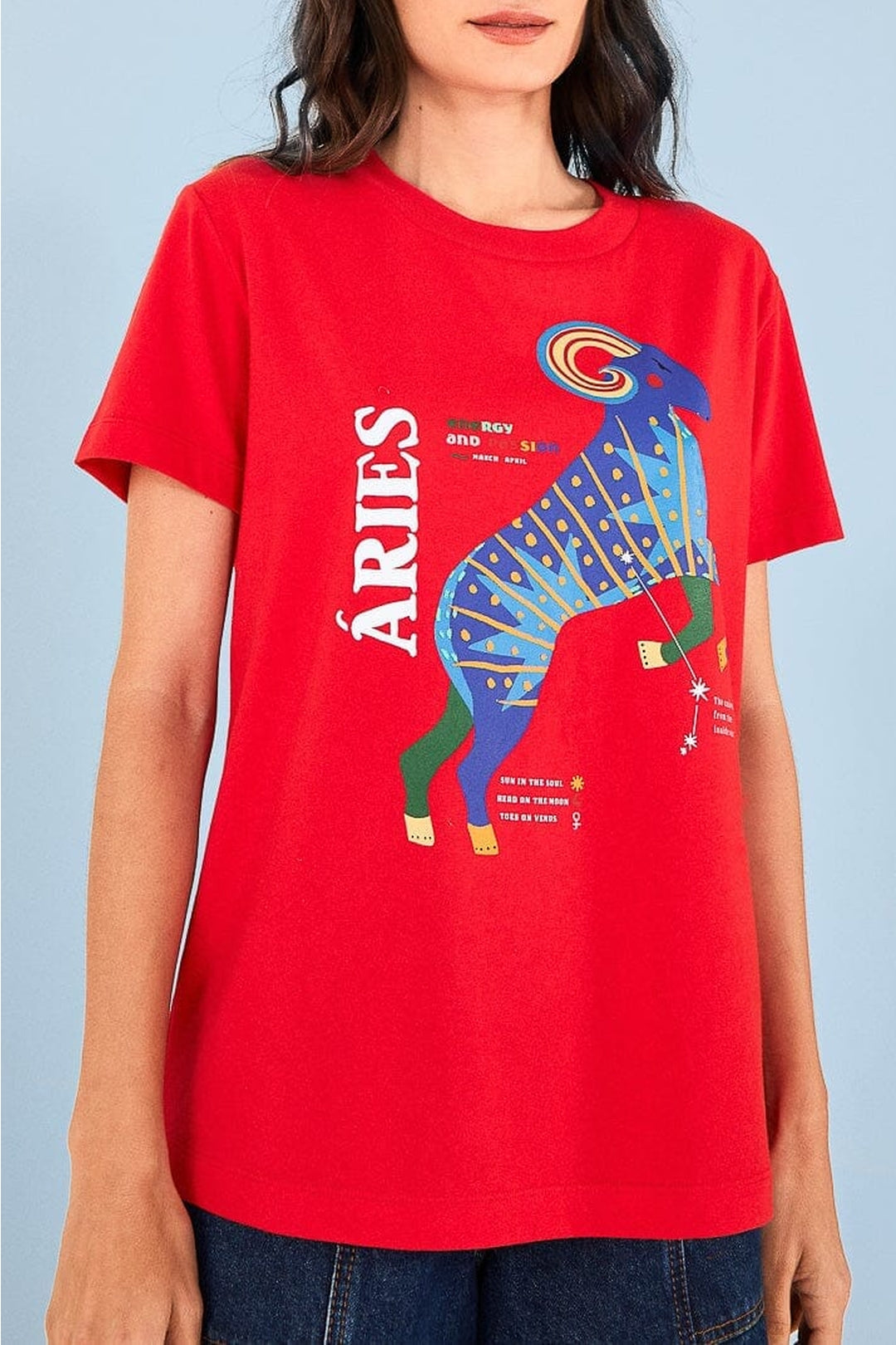 T-shirt imprimé signe du zodiaque Bélier en coton - Rouge
