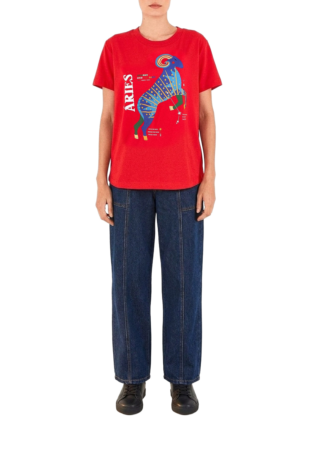 T-shirt imprimé signe du zodiaque Bélier en coton - Rouge