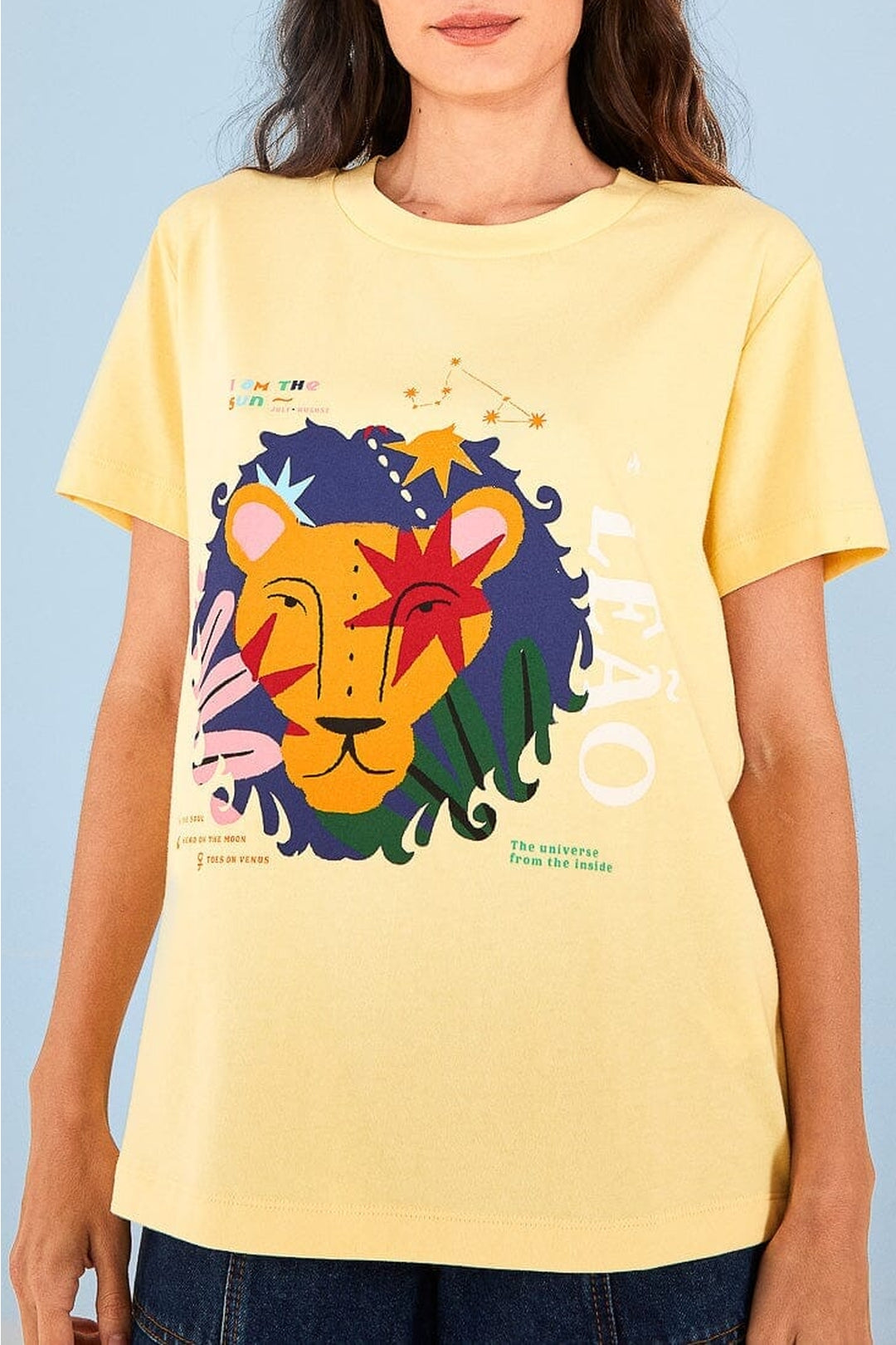 T-shirt imprimé signe du zodiaque Lion en coton - Jaune