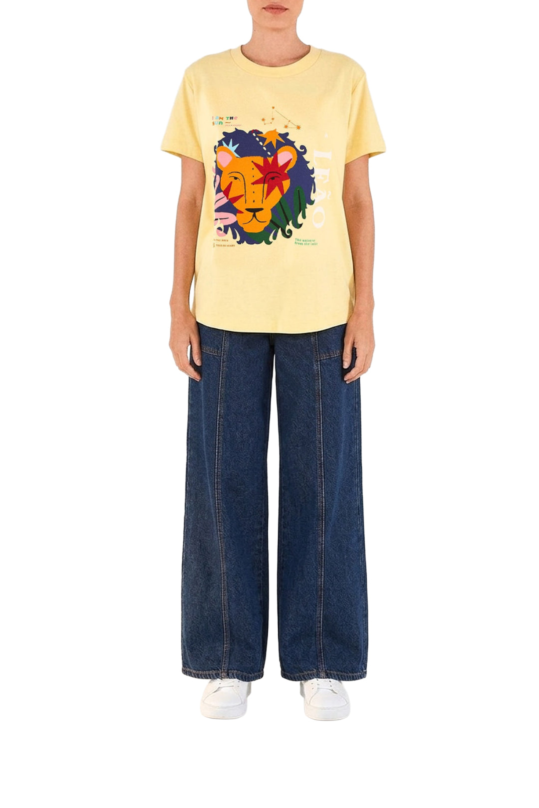 T-shirt imprimé signe du zodiaque Lion en coton - Jaune